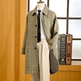 Men's Trench Coats Tweed Balmacaan Coat Houndstooth Pattern Classic Elegant Semi-formal Style Winter Outwear