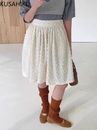 Skirts KUSAHIKI Korean Chic Spring 3D Lace Hooked Dot High Waist A-line Skirt Causal For Women Faldas Mujer Moda 2024