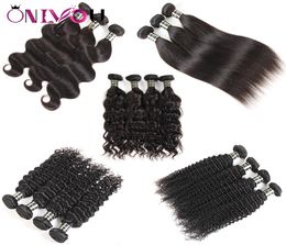 10A Peruvian Straight Virgin Human Hair Weave Extensions Body Wave Deep Kinky Curly Hair Bundles 3 or 4 Bundles per lot Natural Bl5284638