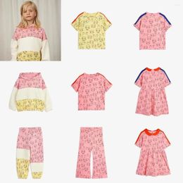 Clothing Sets 2024 Mini SS Pink Kids Shirts And Pant Set Printed Baby Girl Boy Top Shorts Bottom Brand School Clothes Trousers