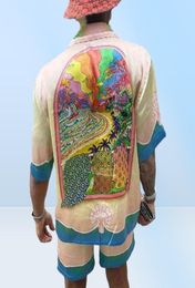 New men shirts lucid dreams scenery color temperament Satin short sleeve shirt1180936