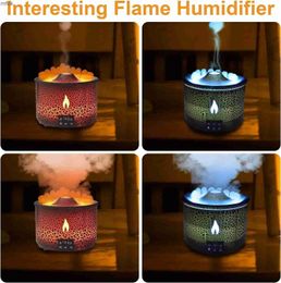 Humidifiers Volcano Flame Air Humidifier Light Ultrasonic Oil Aroma Diffuser for Home Room Fragrance Jellyfish Mist Smoke Steamers