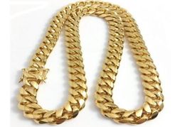 Men 18k Yellow Gold Stainless Steel 12mm 24quot Miami Cuban Curb Link Chain4606758