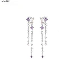 Designer Ziluo Fanxing Series Long Tassel Earrings Womens French Artificial Pearl Silver Needle Purple {category}