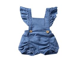 Baby Denim romper INS Newborn Toddler Ruffle Flying sleeve Jumpsuits 2019 summer fashion Boutique kids Climbing clothes C60685704786