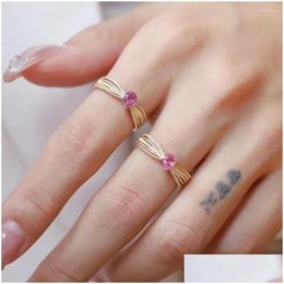 Cluster Rings Unice Vintage Real 18K Solid Yellow Gold Au750 Jewellery Natural Diamonds Heart Shape Pink Sapphire 0.45S For Women Drop D Dhv6V