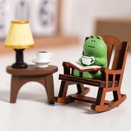 Decorative Figurines Handmade DIY Micro Rocking Chair Design With Book Coffee Cute Frog Fat Miniature Home Bedroom Office Decoration