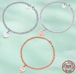 T Designer heart tag pendant bead chain bracelet Luxury Classic Necklace stud earrings ring sets 925 sterlling silver Jewellery rose3680776