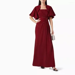 Party Dresses Sevintage Red A-Line Prom Cap Sleeves Pleat Ruched Saudi Arabic Evening Gowns Formal Occasion Dress