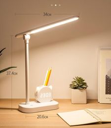 Table lamp pen holder desk with clock eye protection student dormitory large capacity lamp top5215891