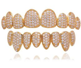18K Gold Rose Gold White Gold Vampire Grillz Iced Out Fang Grills Full Diamond Cosplay Tooth Cap Dental Mouth Teeth Braces Ornamen7545850