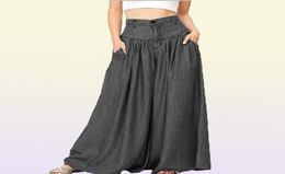 Trousers Women High Waist Long Harem Pants Pockets Loose Pleated Denim Blue Wide Leg Pants Party Palazzo Plus Size77696286727105