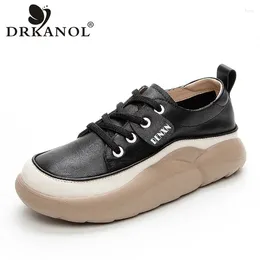 Casual Shoes DRKANOL 2024 Fashion Women Chunky Platform Sneakers Lightweight Comfort Lace-Up Thick Bottom Genuine Leather Black