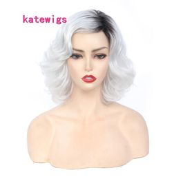 Synthetic Short Black Ombre Silver Gray Natural Wave Wigs For Women Cosplay Wig Girl Hair High Temperature Fiber2487023