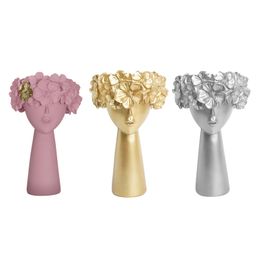 Modern Women Head Flower Vase Plants Planter Pot Office Desktop Home Decor