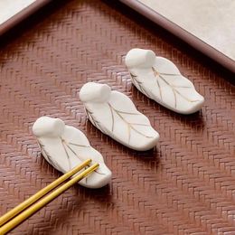 Chopsticks 3 Pcs/Set Japanese Style Ceramic Leaf Chopstick Rack Spoon Fork Holder Pillow Rest Stand Kitchen Tableware