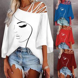 Women's T Shirts 2024 European And American Fashion Style Patchwork Loose Casual Print Batwing Sleeve T-shirt Tops