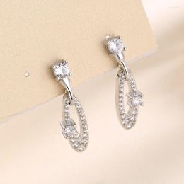 Dangle Earrings French Luxury CZ Rhinestone Oval Earring Simple Lady Silver Plated Exquisite Charm Bride Eternal Engagement Jewellery