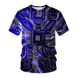 Fashionable and Lnteresting Circuit Board Pictures For Men's T-Shirts Trend Digital Printing Casual Round Neck Short Sleeved