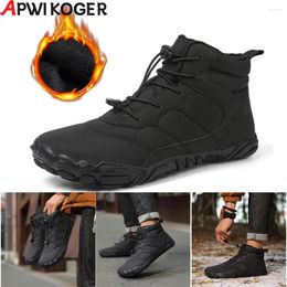 Walking Shoes Men Winter Booties Non-Slip Warm Fur Ankle Plus Lining Snow Boots Waterproof BareFoot Casual For Cold Weather