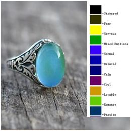 Band Rings Vintage Colour Change Mood Ring Oval Emotion Changeable Temperature For Women Drop Delivery Jewellery Dhxst