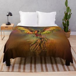 Colourful Fire Phoenix Flannel Throw Blanket for Living Room Bed Sofa Couch Blanket King Queen Size for Kids Boy Gift Super Soft