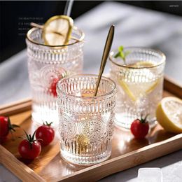 Wine Glasses Glass Cup Ins High-Value Retro Sun Flower Transparent Large-Capacity Milk Tea Drink Water Coffee