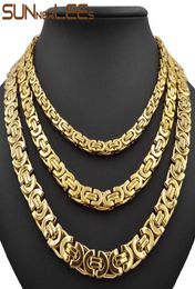 Fashion Jewelry Stainless Steel Necklace 6mm 8mm 11mm Box Byzantine Link Chain Gold Color For Mens Womens SC07 N4814521