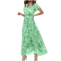 Party Dresses Women'S Summer Casual Sundress Loose V Neck Flowy Ruffle Short Sleeve Elegant For Women Dress