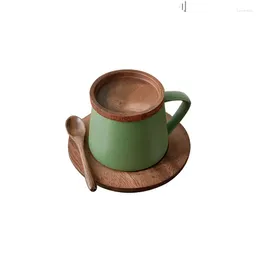 Mugs Personality Ceramic Tea Mug With Lid Wooden Coffee Water Cup Cafe Afternoon 430ml Tazas Para