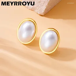 Stud Earrings MEYRROYU 316L Stainless Steel Egg Shaped Ellipse Pearl Inlay Ear Studs Simple Grace Piercing Body Jewellery Earring For Women