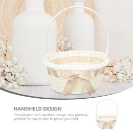 Woven Basket with Handle Hamper Rural Gift Packing Flower Girl Plastic Party Favour Wedding Bride