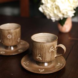 Cups Saucers Ceramic Coffee Cup With Saucer Christmas Elk Snowflake Handmade Engrave Home 200ML Drinkware American Retro Style Latte