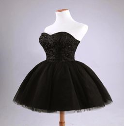 Black Mini Short Tulle Party Dresses Pretty Strapless Beading LaceUp Back Short Homecoming Dress Sweet 16 Dresses6640310