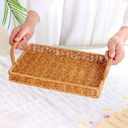 Japanese Tea Cup Tray Easy Grip Rattan Tray Rattan Braided Serving Tray with Handles for Home Fruit Snack Tea Cups for Serving