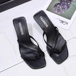 Slippers Casual Solid Outside Thin Heels For Women Summer Fashion Rubber Ladies Shoes Med Heel Pu Women's