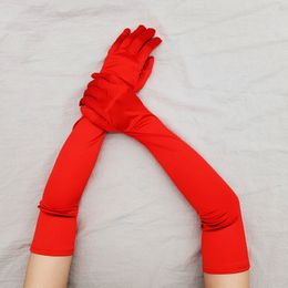Classic Adult Black White Red Skin Opera Elbow Wrist Stretch Satin Finger Long Gloves for Women Flapper Gloves Matching Cosplay