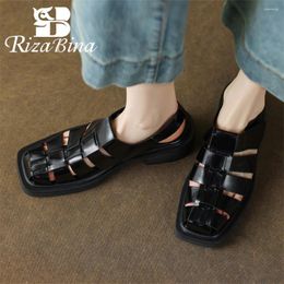 Dress Shoes RIZABINA Women Sandals Fashion Square Toe Hollow Design Block Heel Slingback Lady Ankel Strap Summer Beach Handmade