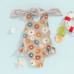 2024-01-17 Lioraitiin Toddler Baby Girl Swimsuit Floral Romper Baby Beach Swimwear Swimming Ruffle Summer Bathing Suit Sunset