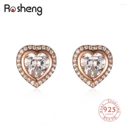 Stud Earrings 925 Sterling Silver Rose Gold Heart For Women Wedding Gift Female Pendientes Mujer Moda Aretes De