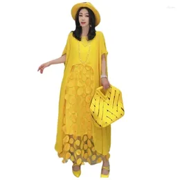 Work Dresses 2024 Summer Yellow Tank Top Dress Set Versatile Outer Shirt Two Piece Women LX583S