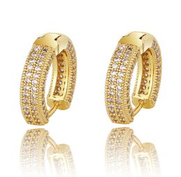 Hip Hop Full CZ Stone Paved Bling Ice Out Huggie Earring for Men Women Round Stud Earrings Fashion Jewellery Gold Silver black4277871