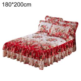 Ethnic Flower Pattern Polyester Ruffled Bed Skirt Bedclothes Sheet Queen King Bedding Bedspread Home Romantic Wedding Bed Decor