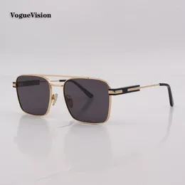 Sunglasses Metal Double Bar Frame Square For Man Women Gradient Lens Fashion Eyewear Uv400 Unisex