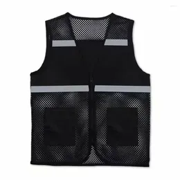Hunting Jackets Black Safety Vest Spandex With Reflective Strips Zipper Breathable Fabric Mesh