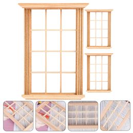 3 Pcs Window Frame Model Decor Garden Miniatures Furniture for Crafts Wood Dollhouse Windows