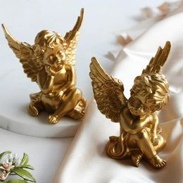 Decorative Figurines Angel Golden Resin Crafts Desktop Display 2PCS Cute Fairy Garden Miniatures Luxury Living Room Home Decoration