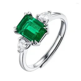 Cluster Rings Classic Geometric Square Emerald Adjustable Ring For Women S925 Sterling Silver Genuine Vintage Jewellery Anniversary Gift Lover