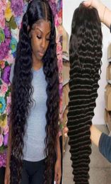 30In Raw Indian Loose 40 Inch Curly Human Hair 180 Density 13X6 Deep Wave Lace Front Wig241S9600311