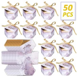 Party Decoration OurWarm 50pcs Marble Wedding Candy Boxes Purple Favors Gifts For Guest Supplies With Ribbons Thank You Gift